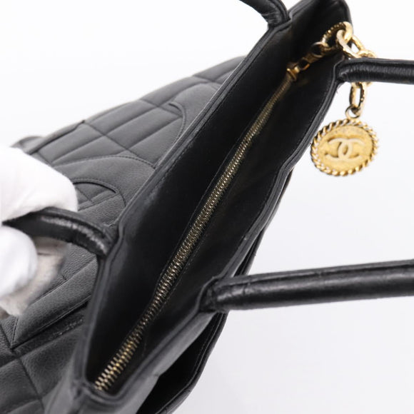 CHANEL Standard Tote Bag Caviar Skin Black Gold CC Auth bs37474