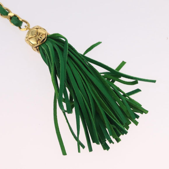 CHANEL Matelasse Chain Shoulder Bag Lamb Skin Green Gold CC Auth bs37476