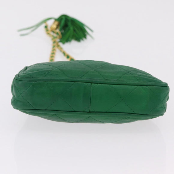 CHANEL Matelasse Chain Shoulder Bag Lamb Skin Green Gold CC Auth bs37476