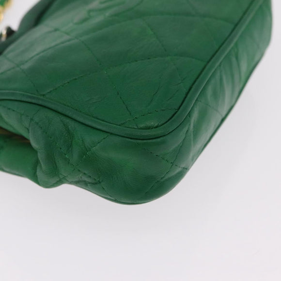 CHANEL Matelasse Chain Shoulder Bag Lamb Skin Green Gold CC Auth bs37476