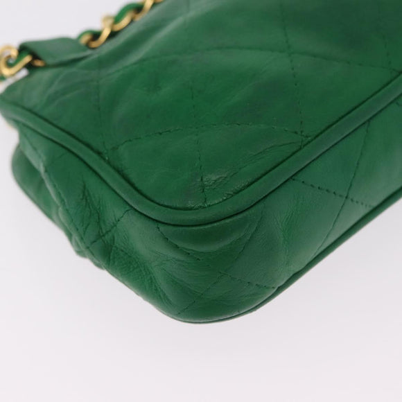CHANEL Matelasse Chain Shoulder Bag Lamb Skin Green Gold CC Auth bs37476