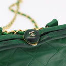 CHANEL Matelasse Chain Shoulder Bag Lamb Skin Green Gold CC Auth bs37476-20