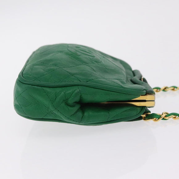 CHANEL Matelasse Chain Shoulder Bag Lamb Skin Green Gold CC Auth bs37476