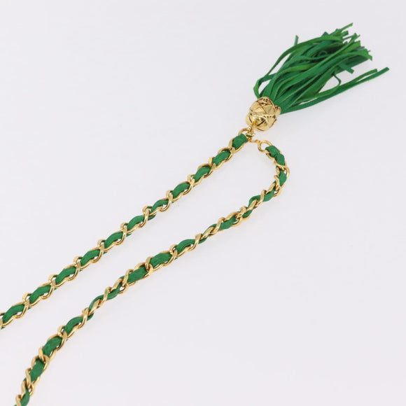 CHANEL Matelasse Chain Shoulder Bag Lamb Skin Green Gold CC Auth bs37476