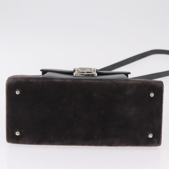 FENDI Hand Bag Velor 2way Navy Silver Auth bs37478