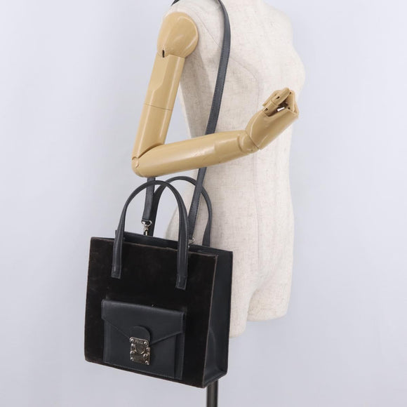 FENDI Hand Bag Velor 2way Navy Silver Auth bs37478