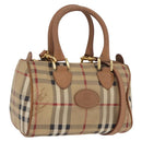 Burberrys Nova Check Hand Bag PVC 2way Beige Gold Auth bs37479-1