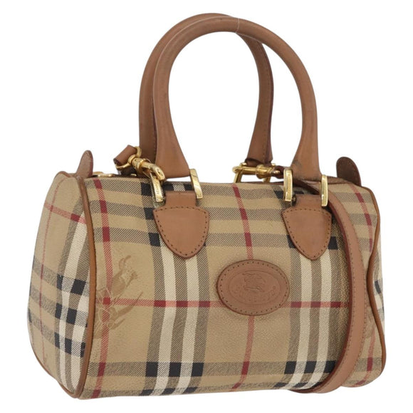 Burberrys Nova Check Hand Bag PVC 2way Beige Gold Auth bs37479