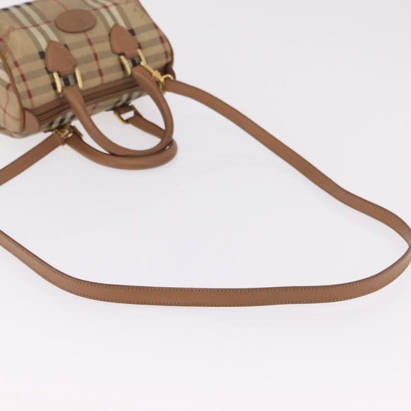 Burberrys Nova Check Hand Bag PVC 2way Beige Gold Auth bs37479