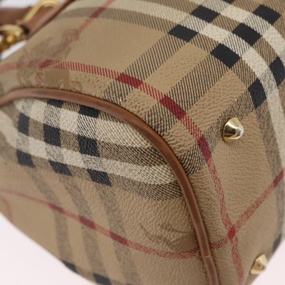 Burberrys Nova Check Hand Bag PVC 2way Beige Gold Auth bs37479