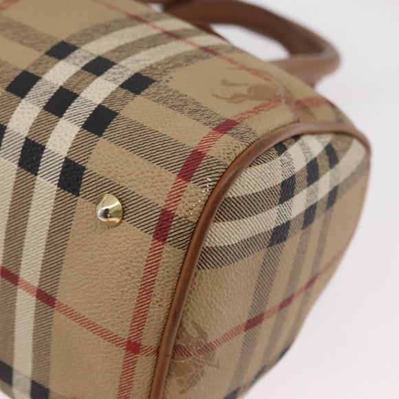 Burberrys Nova Check Hand Bag PVC 2way Beige Gold Auth bs37479