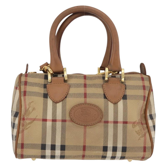 Burberrys Nova Check Hand Bag PVC 2way Beige Gold Auth bs37479