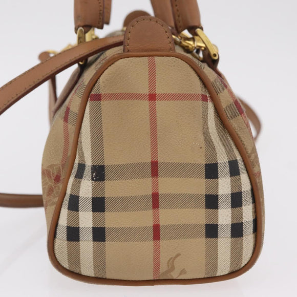 Burberrys Nova Check Hand Bag PVC 2way Beige Gold Auth bs37479