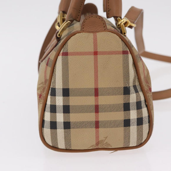 Burberrys Nova Check Hand Bag PVC 2way Beige Gold Auth bs37479