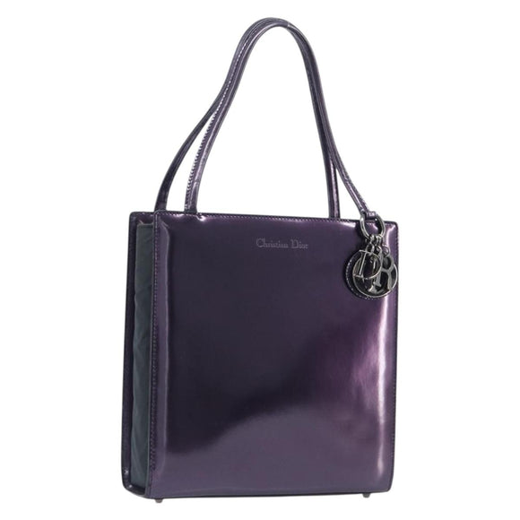 Christian Dior Hand Bag Patent Leather Purple Silver Auth bs37482