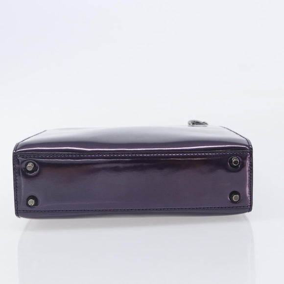 Christian Dior Hand Bag Patent Leather Purple Silver Auth bs37482