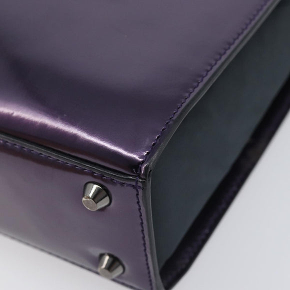 Christian Dior Hand Bag Patent Leather Purple Silver Auth bs37482