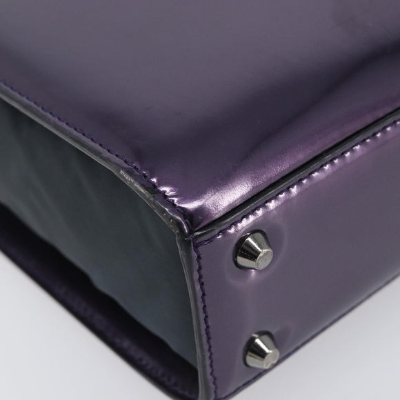 Christian Dior Hand Bag Patent Leather Purple Silver Auth bs37482