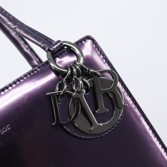 Christian Dior Hand Bag Patent Leather Purple Silver Auth bs37482