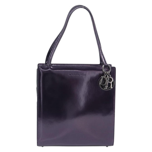 Christian Dior Hand Bag Patent Leather Purple Silver Auth bs37482