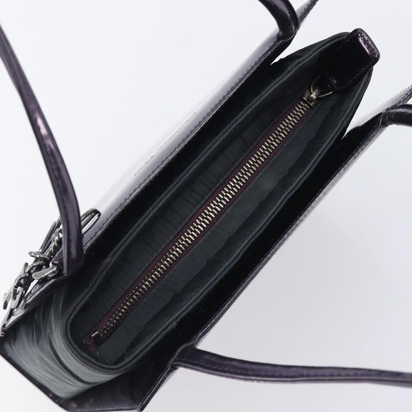 Christian Dior Hand Bag Patent Leather Purple Silver Auth bs37482