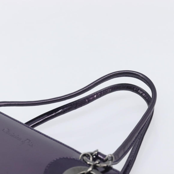 Christian Dior Hand Bag Patent Leather Purple Silver Auth bs37482