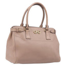 Salvatore Ferragamo Gancini Hand Bag Leather Beige Gold Auth bs37485-1