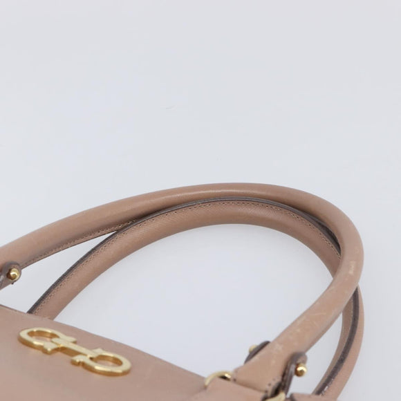 Salvatore Ferragamo Gancini Hand Bag Leather Beige Gold Auth bs37485