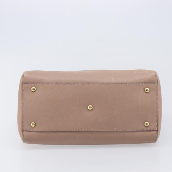 Salvatore Ferragamo Gancini Hand Bag Leather Beige Gold Auth bs37485