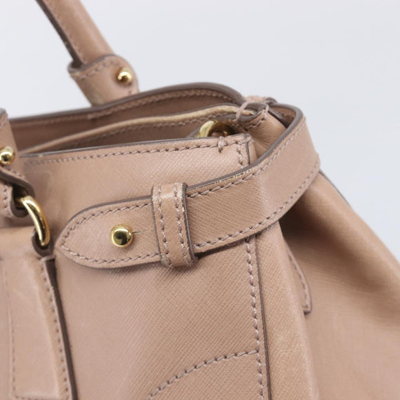 Salvatore Ferragamo Gancini Hand Bag Leather Beige Gold Auth bs37485