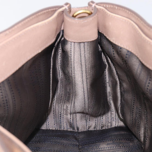 Salvatore Ferragamo Gancini Hand Bag Leather Beige Gold Auth bs37485