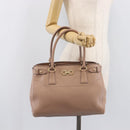 Salvatore Ferragamo Gancini Hand Bag Leather Beige Gold Auth bs37485-28