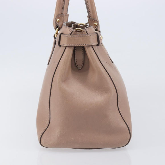Salvatore Ferragamo Gancini Hand Bag Leather Beige Gold Auth bs37485