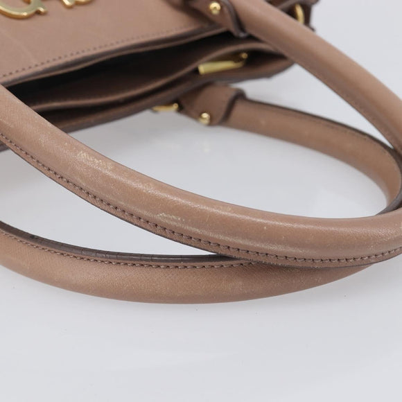 Salvatore Ferragamo Gancini Hand Bag Leather Beige Gold Auth bs37485