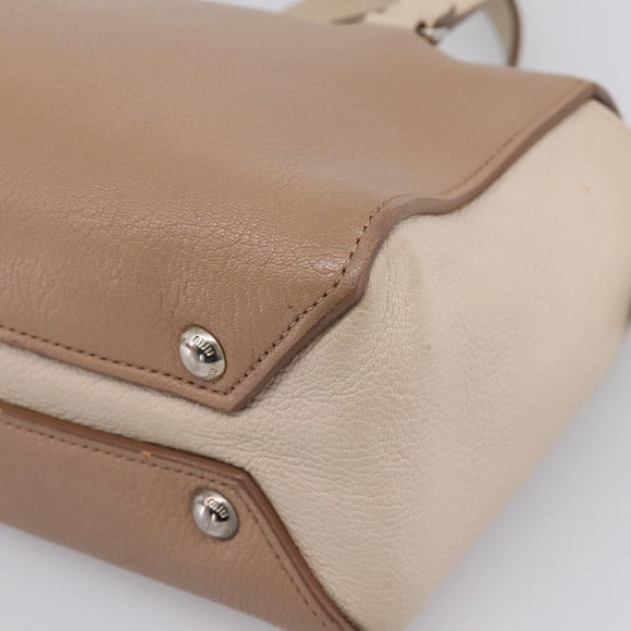 Miu Miu Hand Bag Leather Beige Silver Auth bs37489