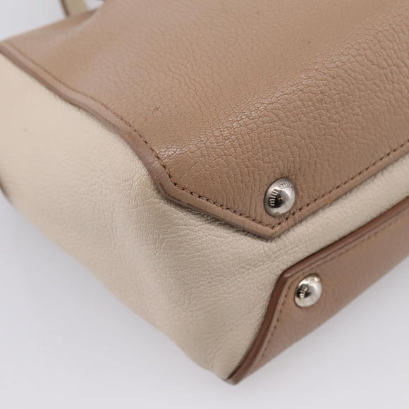 Miu Miu Hand Bag Leather Beige Silver Auth bs37489