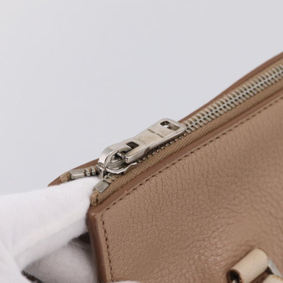 Miu Miu Hand Bag Leather Beige Silver Auth bs37489