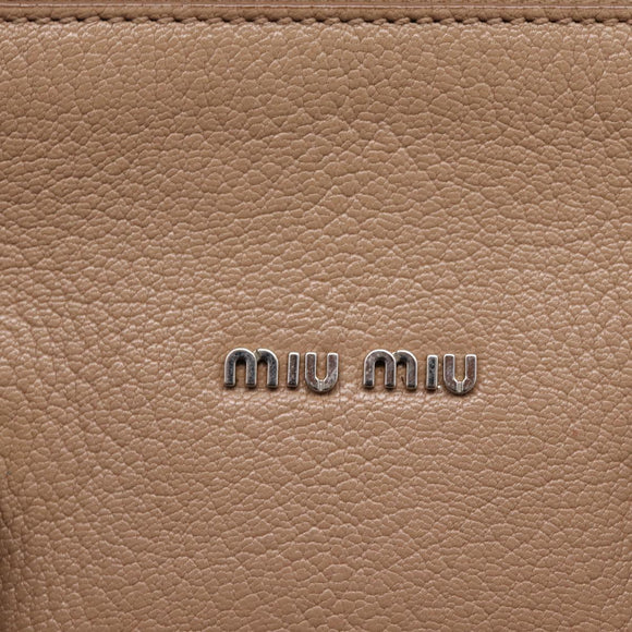 Miu Miu Hand Bag Leather Beige Silver Auth bs37489