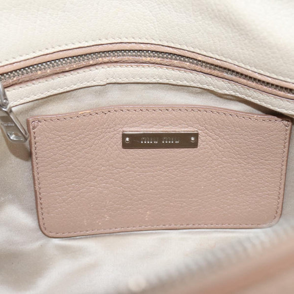 Miu Miu Hand Bag Leather Beige Silver Auth bs37489