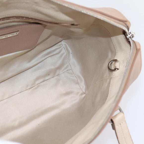 Miu Miu Hand Bag Leather Beige Silver Auth bs37489