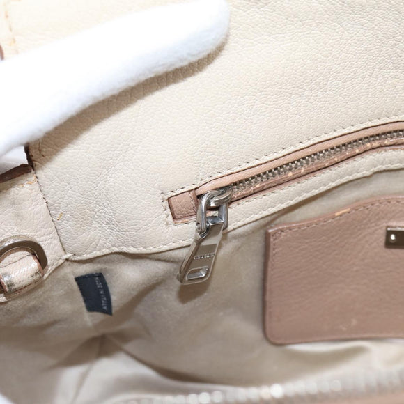 Miu Miu Hand Bag Leather Beige Silver Auth bs37489