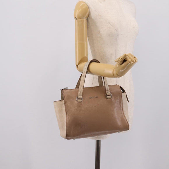 Miu Miu Hand Bag Leather Beige Silver Auth bs37489