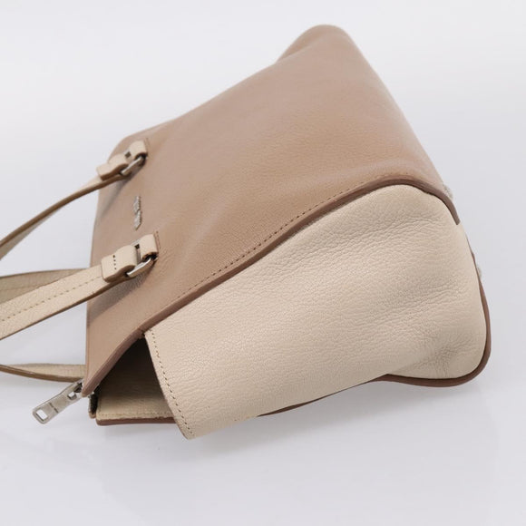 Miu Miu Hand Bag Leather Beige Silver Auth bs37489