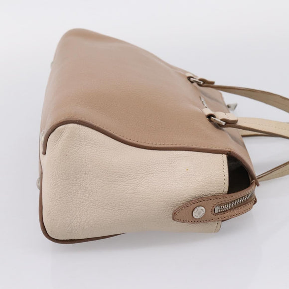 Miu Miu Hand Bag Leather Beige Silver Auth bs37489