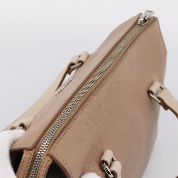 Miu Miu Hand Bag Leather Beige Silver Auth bs37489