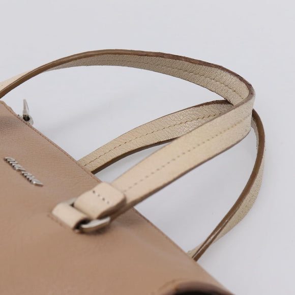 Miu Miu Hand Bag Leather Beige Silver Auth bs37489