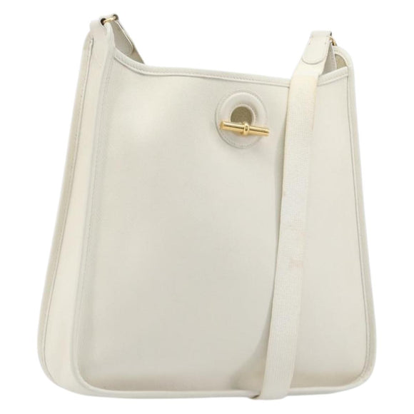 HERMES Vespa Shoulder Bag Leather White Gold Auth bs37490A