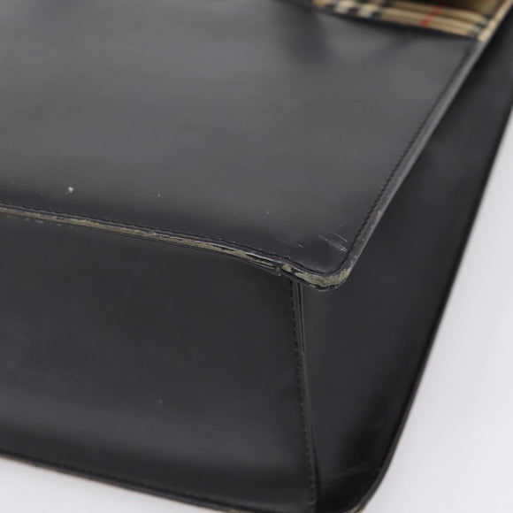 Burberrys Tote Bag Leather Black Silver Auth bs37491
