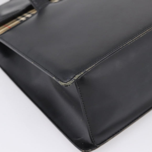 Burberrys Tote Bag Leather Black Silver Auth bs37491