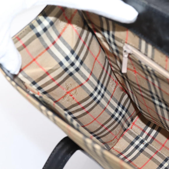 Burberrys Tote Bag Leather Black Silver Auth bs37491